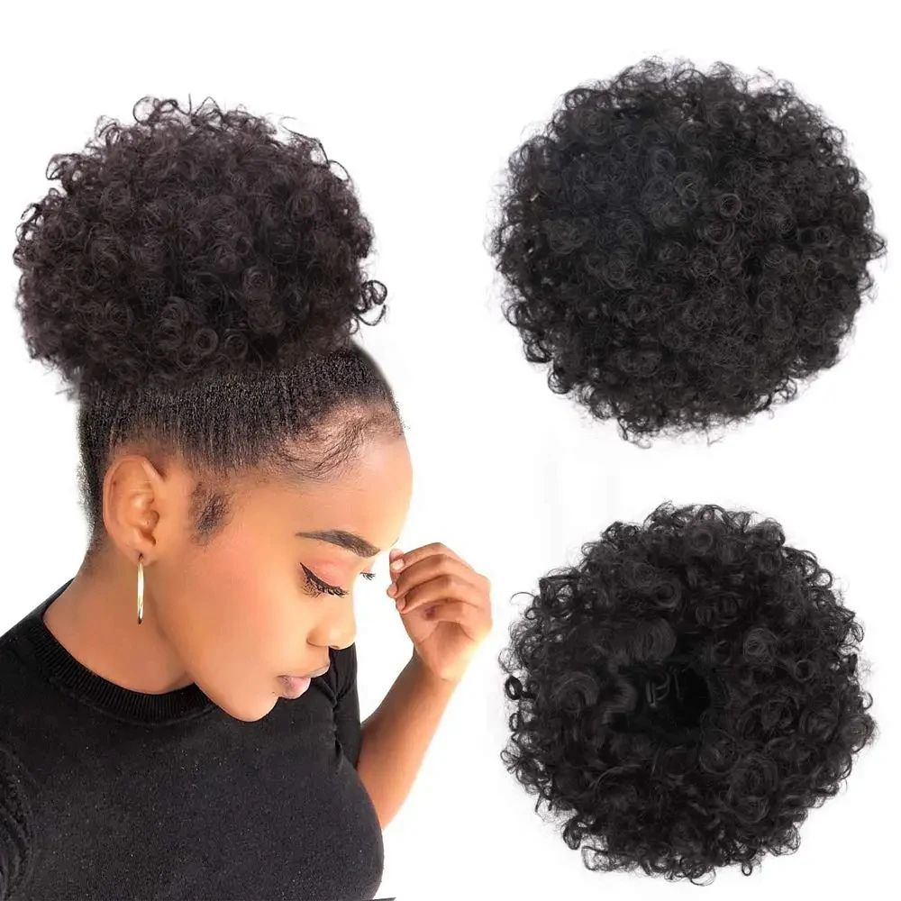 Drawstring Afro Curly Puff Ponytail - คลิปผมหางม้าพัฟแอฟโฟรแบบผูกเชือกสำหรับผู้หญิงผิวดำพัฟหางม้าแอโฟรสังเคราะห์สำหรับคลิปบนมัดผมหางม้า