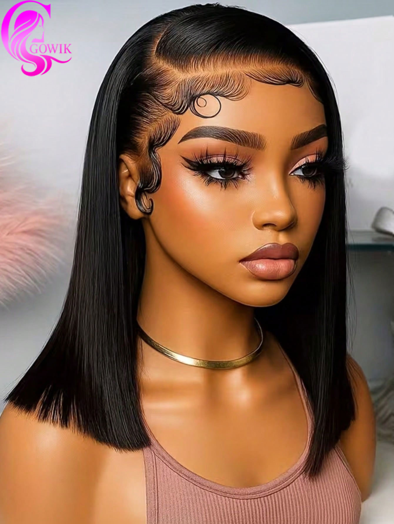 Pre Parted 13X4 Lace Front Bob Wig - วิกผม Gowik ความหนาแน่น 250% แบบ 13x4