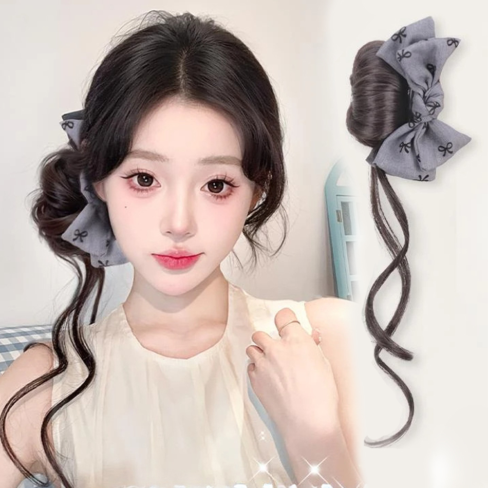 Claw Clip Messy Bun Hair Piece - สังเคราะห์ผม Bun Hair Extension Bowknot Claw
