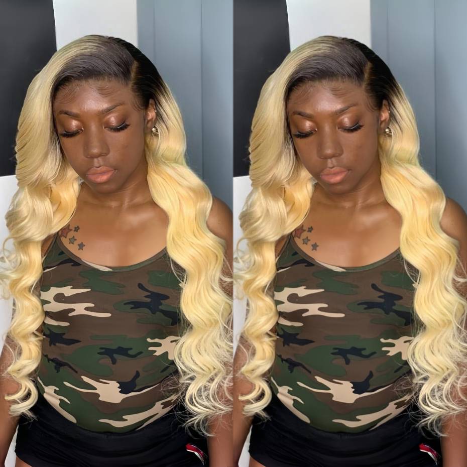 613 Blonde Body Wave Lace Front Wig - วิกผมมนุษย์สีบลอนด์ออมเบร 1B 613 วิกผมลูกไม้ด้านหน้า HD ขนาด