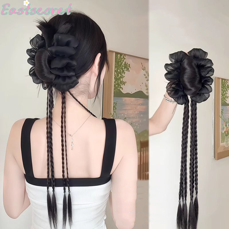 Claw Clip Messy Bun Hair Piece - กิ๊บหนีบผมโบว์ดำแบบครึ่งผูก ขนนก ลูกขนไก่ แฮร์พีช ผมมวยยุ่ง กิ๊บถักเปีย