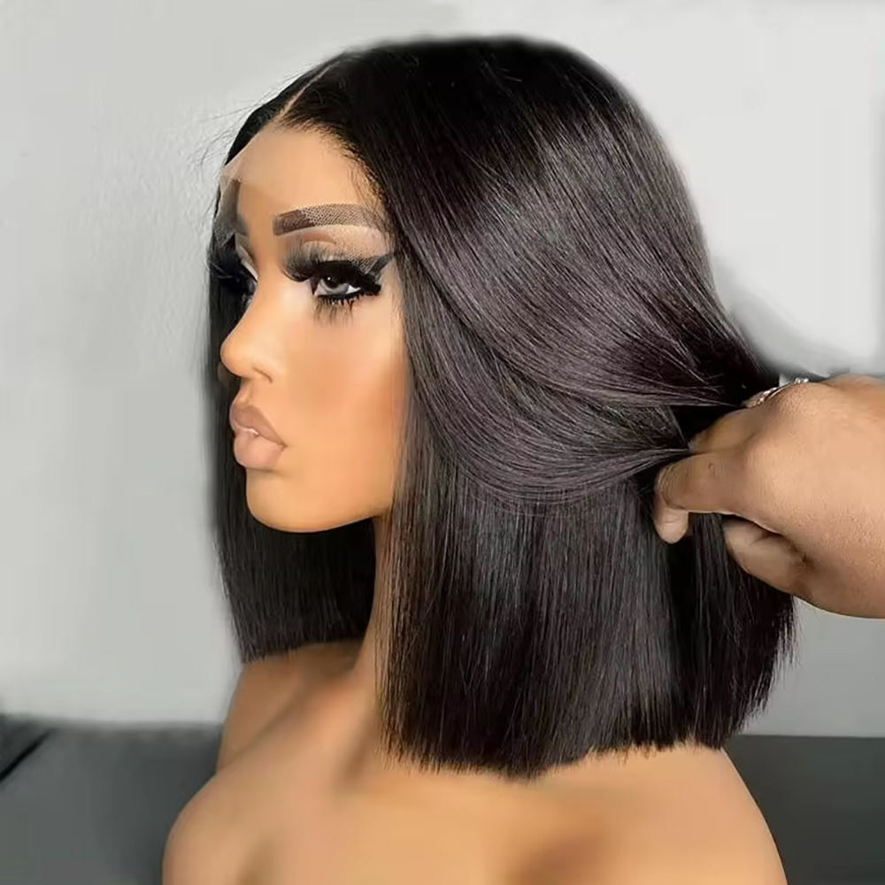 Pre Parted 13X4 Lace Front Bob Wig - วิกผมบราซิลเลียนทรงบ๊อบตรง 13x4 แบบผูกเชือกด้านหน้า ทำจากผมแท้ ถอนขนแล้ว ความหนาแน่น