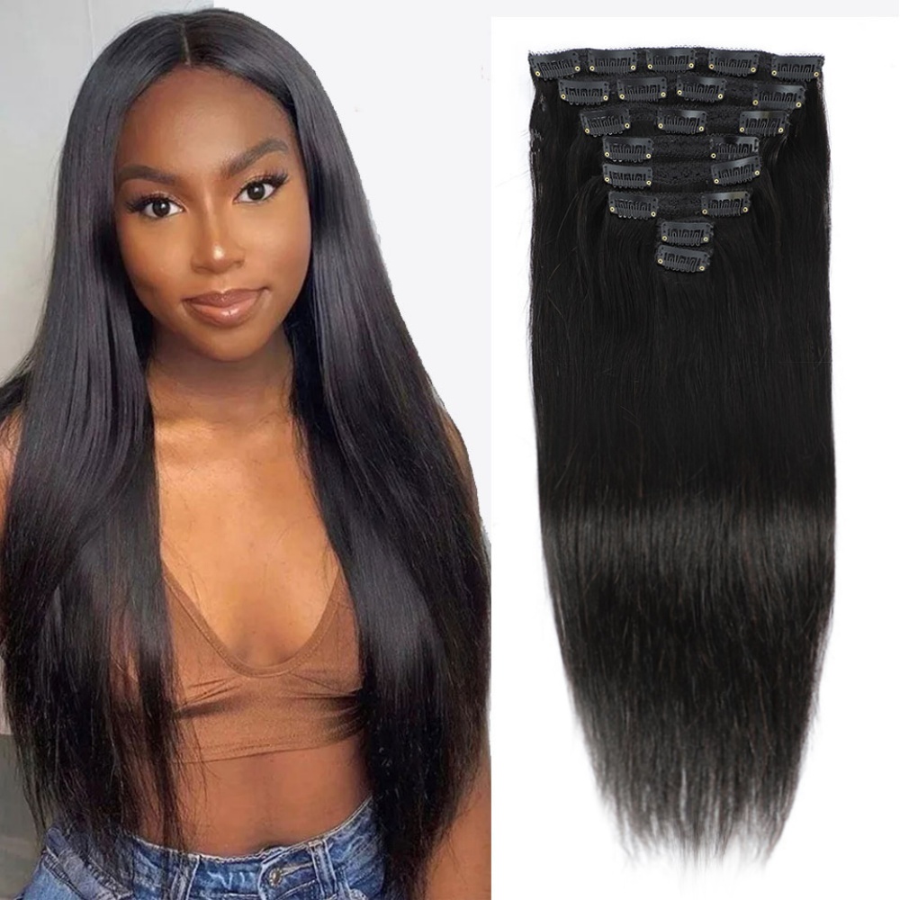 Seamless Clip In Hair Extensions Human Hair - ต่อผมแบบคลิปหนีบผมแท้ธรรมชาติ ผมบราซิลแบบเวอร์จิ้น คลิปต่อผมแบบเต็มศีรษะ สำหรับผู้หญิง
