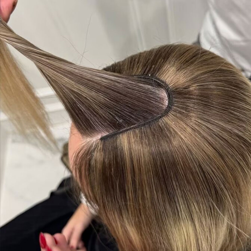 Seamless Clip In Hair Extensions Human Hair - คลิปต่อผมแท้ทรงตัววีแบบซ่อน ไฮไลท์สีน้ำตาลบลอนด์ สำหรับผู้หญิง ผมตรงบราซิลเลียนเรมี่ ยาว 16