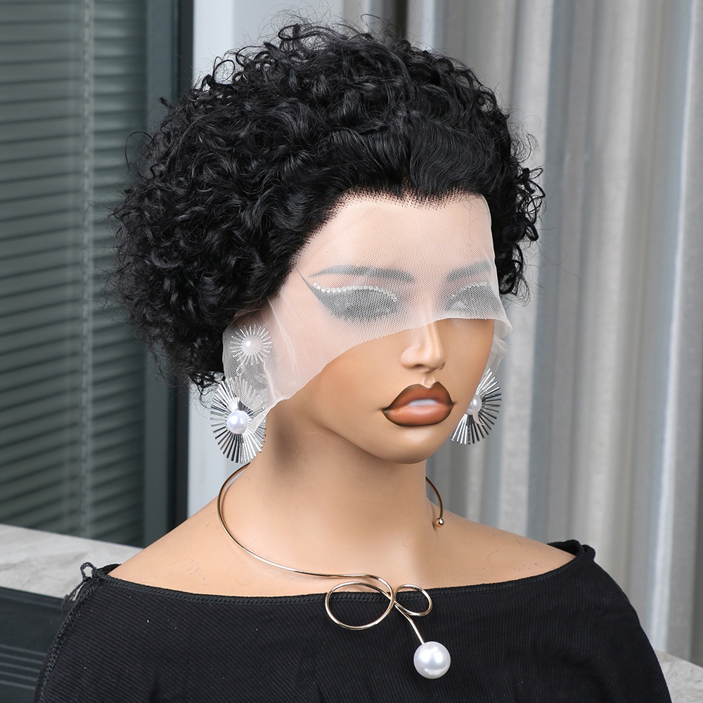 Short Pixie Cut Wig Human Hair Cheap - วิกผมทรงพิกซี่คัท ผมแท้ วิกผมหน้าผากลูกไม้ 13x4 วิกผมสั้นหยิกสำหรับผู้หญิงผิวสี วิกผมแท้ราคาถูก