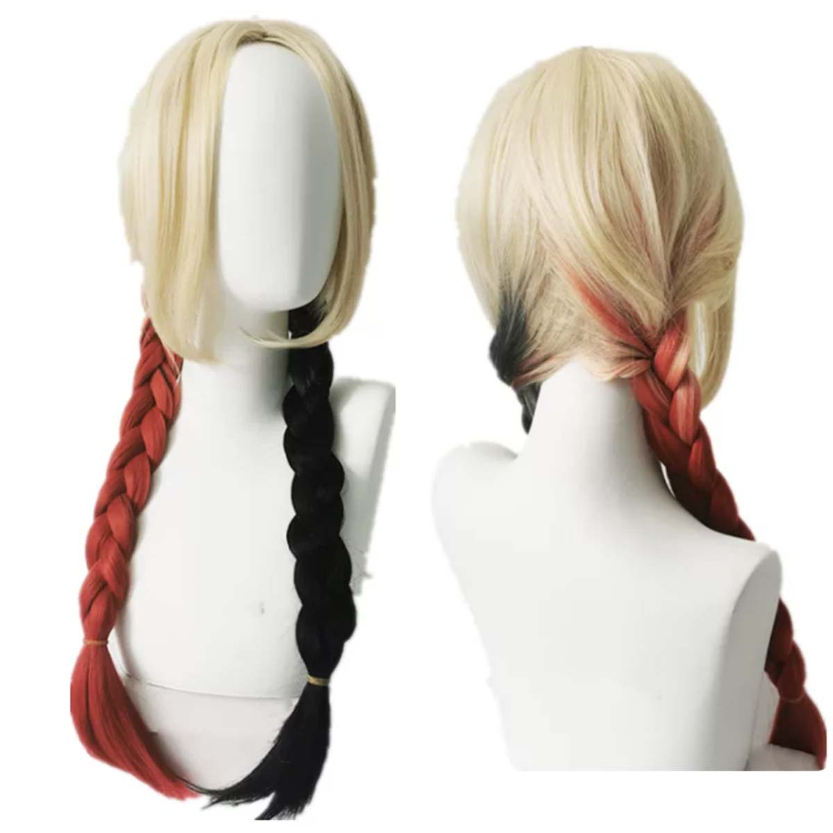 Synthetic Braided Wigs For Black Women - วิกคอสเพลย์ผู้หญิง ควินน์ ฮาร์ลีย์ 2 หางม้า ทรงผมเปียสีแดงดำ