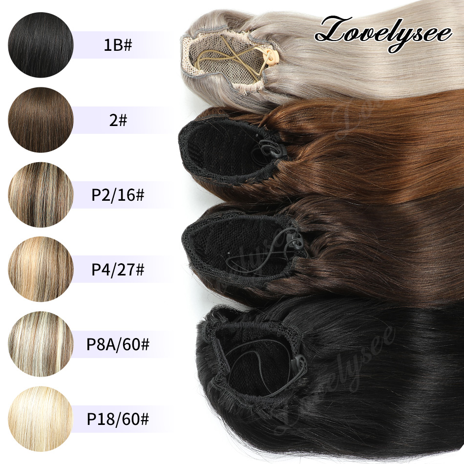 Seamless Clip In Hair Extensions Human Hair - ผมหางม้าแบบสั้น 14-18 นิ้ว แบบผูกเชือก 100% ผมแท้