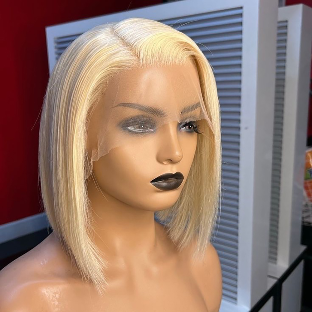 Pre Parted 13X4 Lace Front Bob Wig - วิกผมบ๊อบสีบลอนด์ 613 แบบตรง 13x4 พร้อมลูกผมด้านหน้า วิกผมบ๊อบสั้นตรงจากบราซิล
