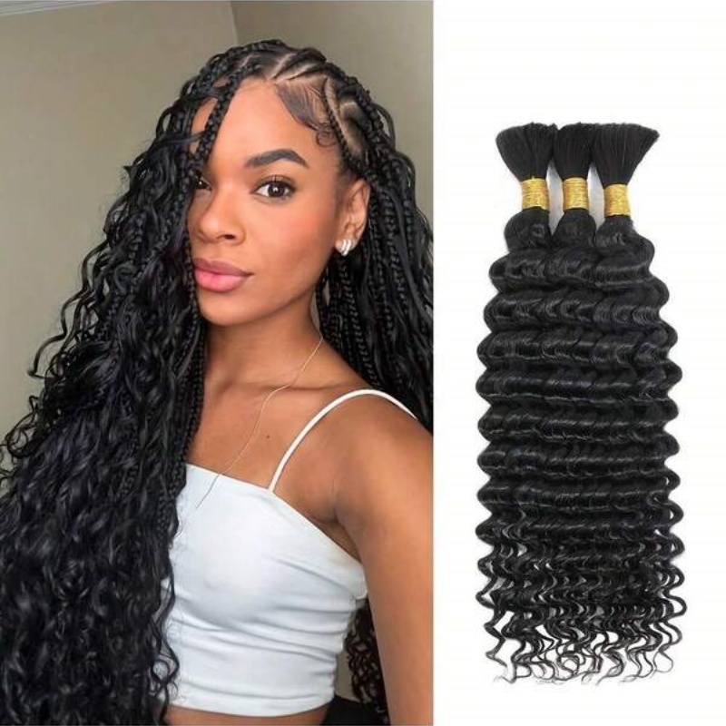 Water Wave Bulk Human Hair For Braiding - ผมต่อแบบเวฟน้ำ 2 มัด ไม่มีตะเข็บ สีดำธรรมชาติ สำหรับถักเปีย