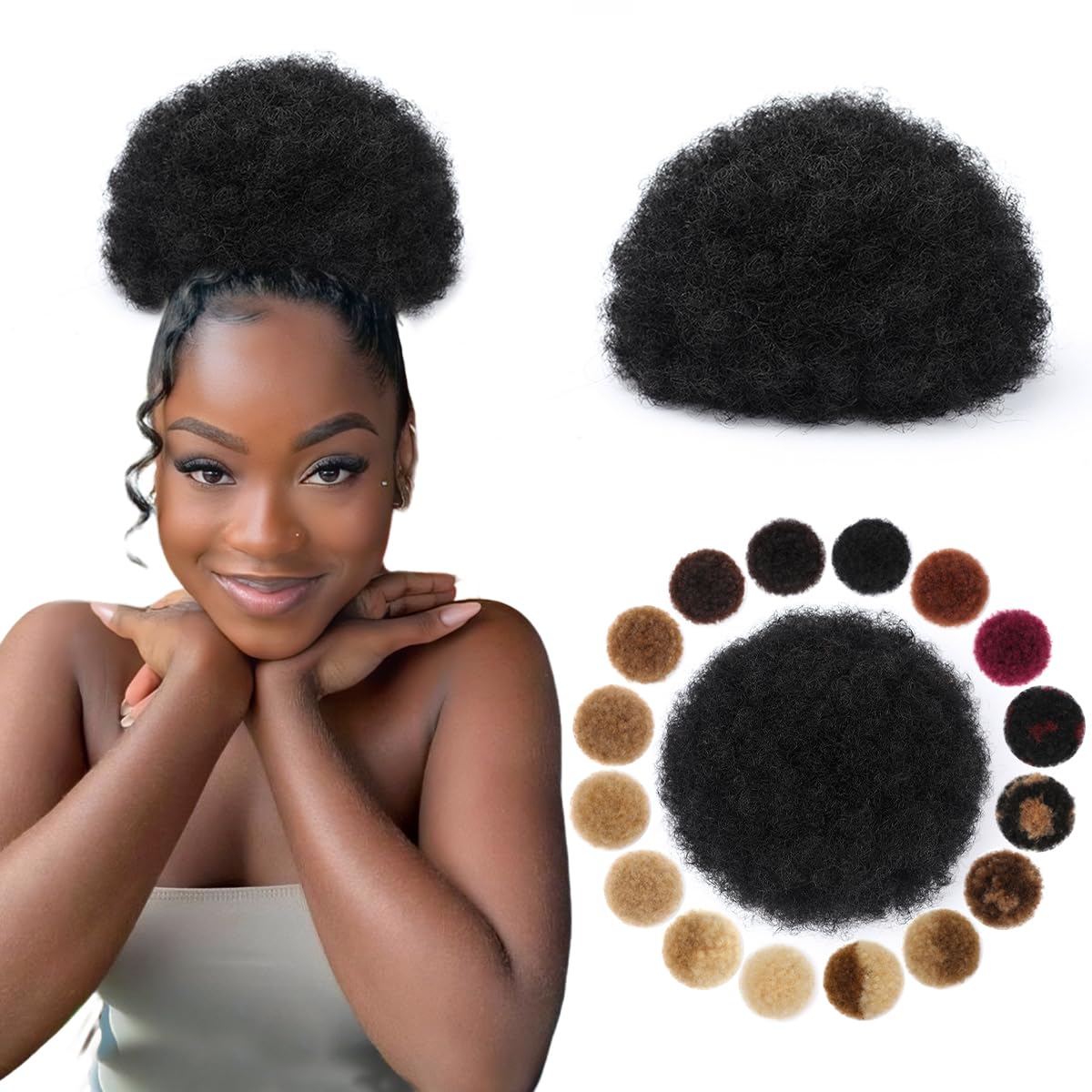 Drawstring Afro Curly Puff Ponytail - ผมปลอมแบบ Afro Puff ทรงหางม้าแบบผูกเชือก แบบผมหยิกฟู พร้อมกิ๊บติดผม