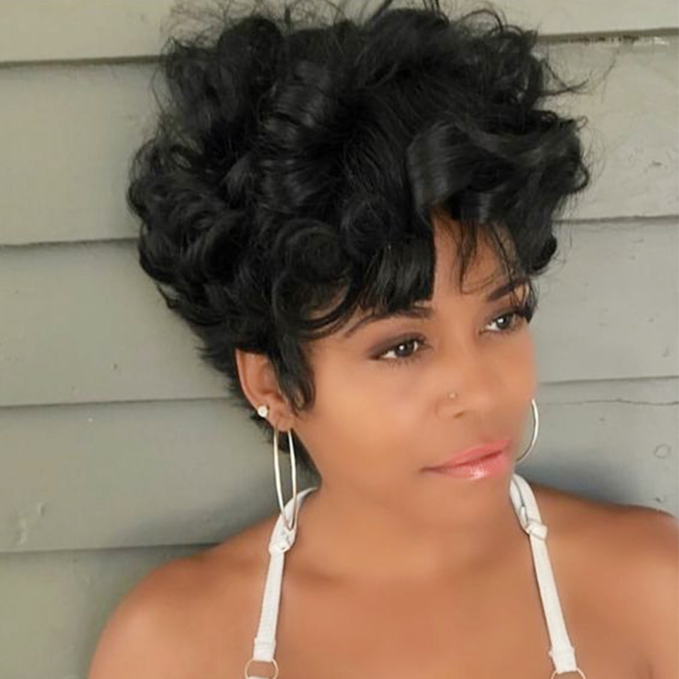Short Pixie Cut Wig Human Hair Cheap - วิกผมลอนธรรมชาติแบบเด้งเส้นผมมนุษย์วิกผมสั้นแบบพิกซี่สำหรับผู้หญิงผิวดำวิกผม150% บราซิล