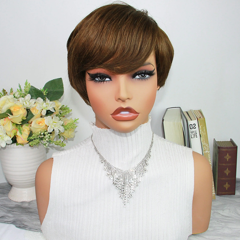 Short Pixie Cut Wig Human Hair Cheap - วิกผมทรงพิกซี่คัทสีน้ำตาลช็อกโกแลต ผมแท้บราซิลเลียนเรมี่ วิกผมทรงพิกซี่คัทราคาถูก วิกผมแท้แบบทำด้วยเครื่องจักรทั้งชิ้น กำลังลดราคา