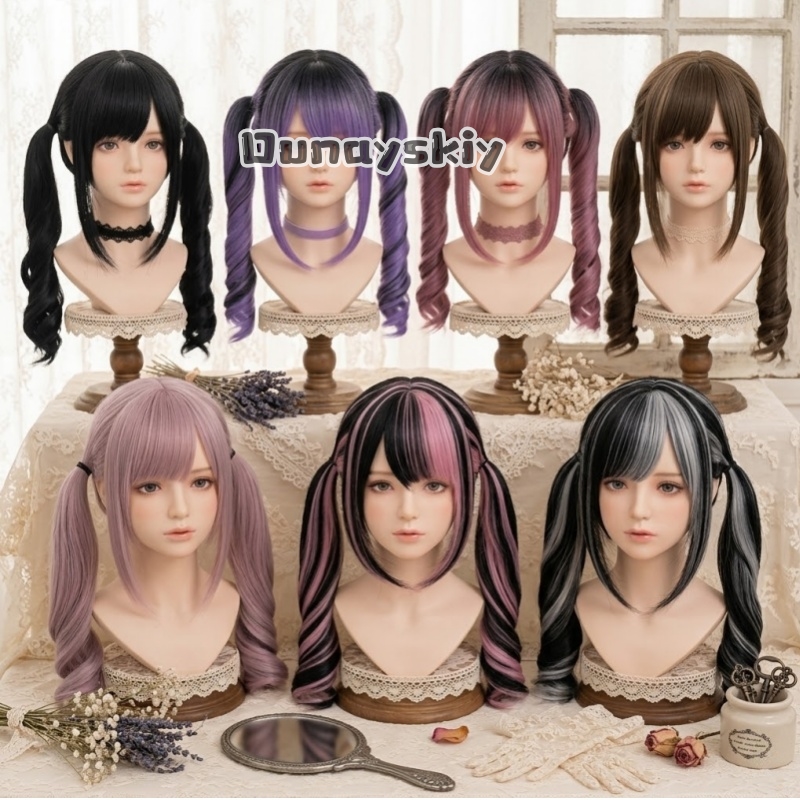 Synthetic Braided Wigs For Black Women - คอสเพลย์ จิไร เค ปาร์ตี้ฮาโลวีนสีชมพูถึงสีดำไล่ระดับสีวิกผมสังเคราะห์ผมหางม้าคู่คาวาอิอุปกรณ์ประกอบฉากผู้หญิงอะนิเมะมิซามิซา