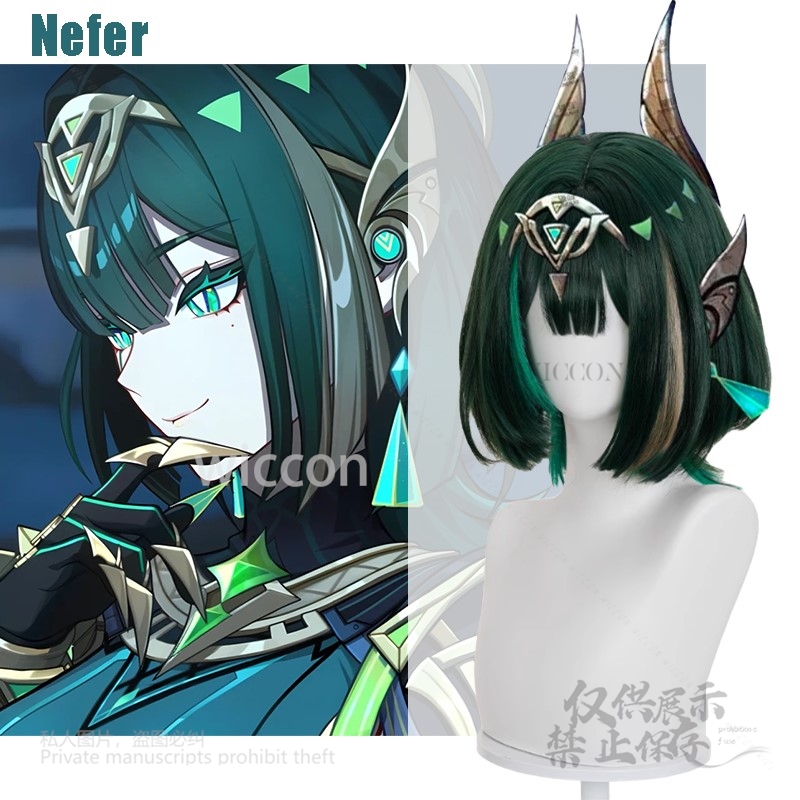 Synthetic Wigs - อะนิเมะเกมเก็นชิน อิมแพ็ค นีเฟอร์ใหม่ผมสังเคราะห์ทนความร้อนสมจริงหนังศีรษะวิกผมบทบาทสมมติเนเฟอร์คอสเพลย์เครื่องแต่งกายฮาโลวีน