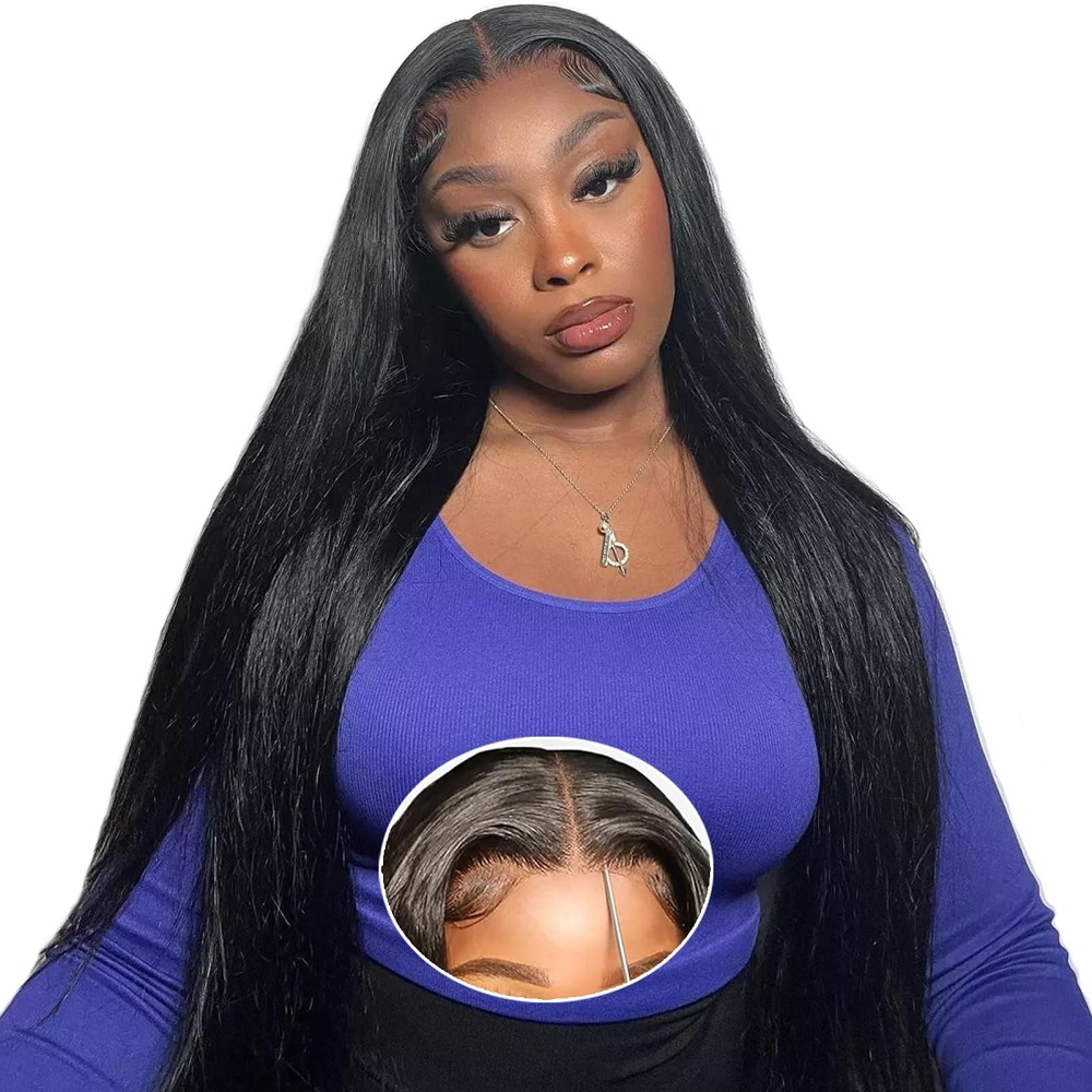 Human Hair Wigs - วิกผมลูกไม้เต็มศีรษะแบบไม่ต้องใช้กาว 7x6 HD สำหรับผู้หญิง พร้อมสวมใส่ วิกผมตรงจากผมแท้