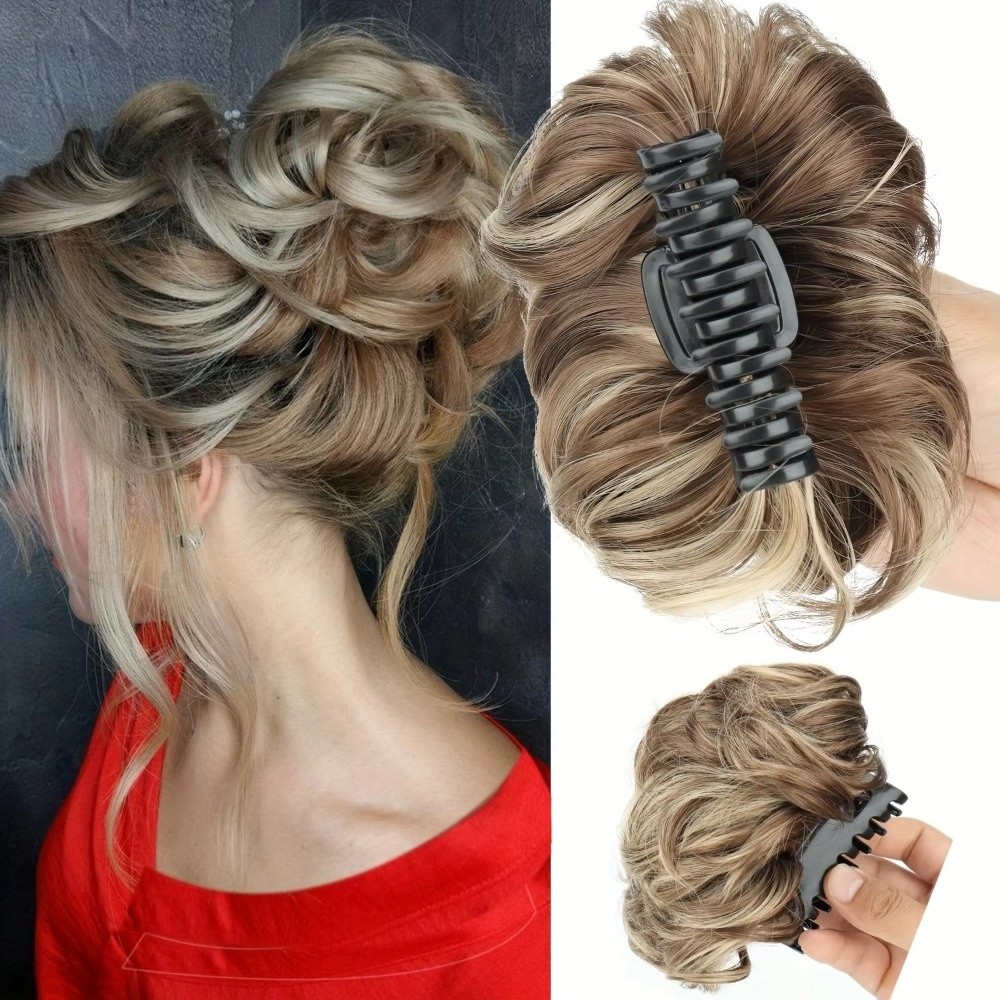 Claw Clip Messy Bun Hair Piece - กิ๊บติดผมทรงมวยผมยุ่งเหยิง วิกผมสังเคราะห์ลอนคลื่น กิ๊บต่อผม ชิ้นผมทรงมวย