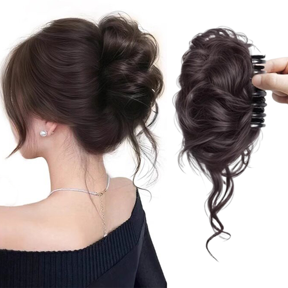 Claw Clip Messy Bun Hair Piece - กิ๊บติดผมทรงชิญองแบบหรูหรา 1 ชิ้น วัสดุผมสังเคราะห์ สำหรับผู้หญิงและเด็กผู้หญิง ใช้ได้ทุกวัน