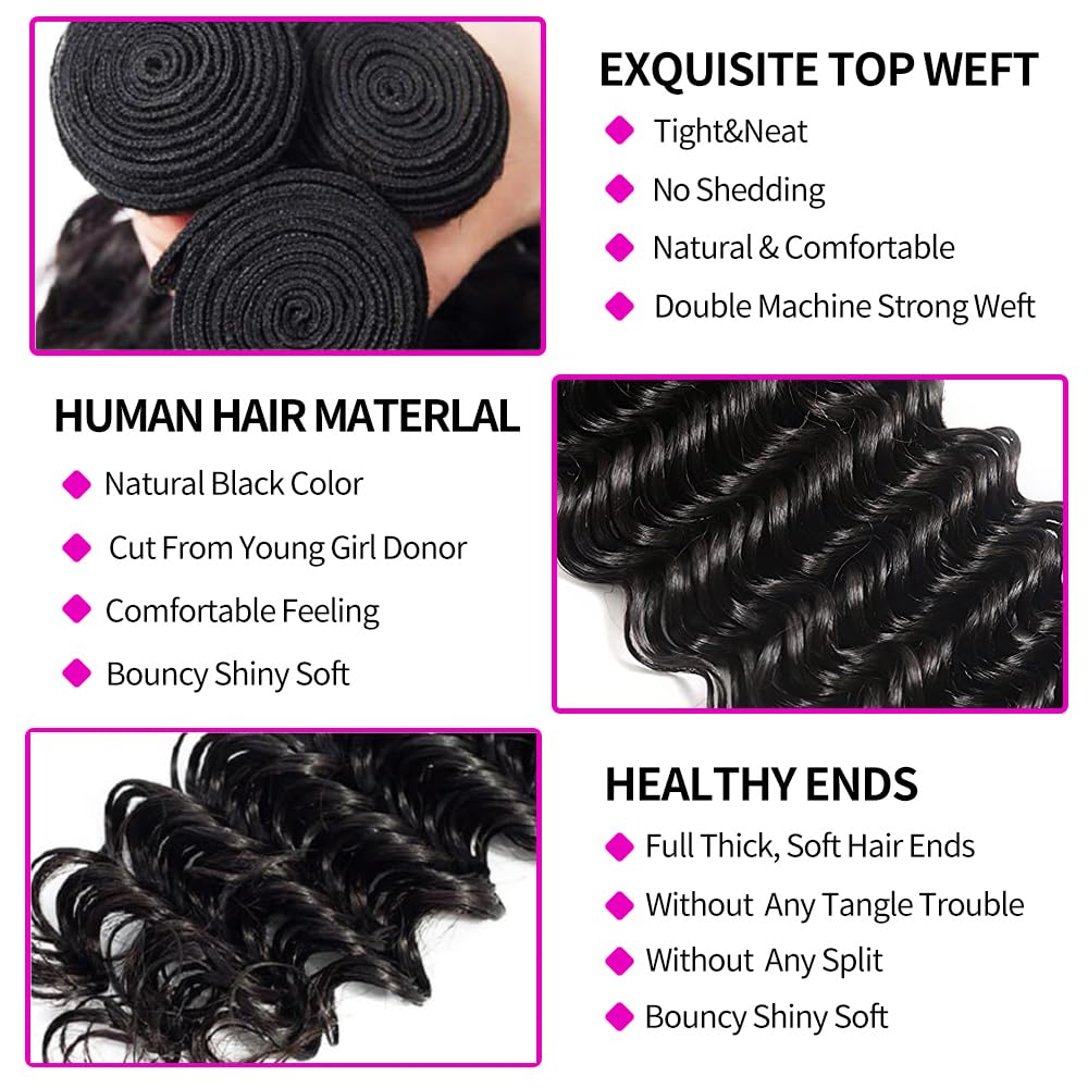 ผมมนุษย์แบบ Deep Wave พร้อมเชื - Deep Wave 3 Bundles With Closure บทวิจารณ์และราคา