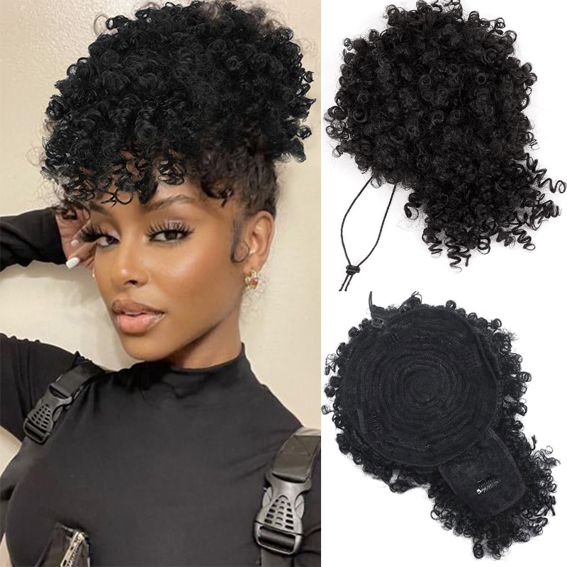 AfroพัฟKinky CurlyผมUpdoต่อผมห - Drawstring Afro Curly Puff Ponytail บทวิจารณ์และราคา