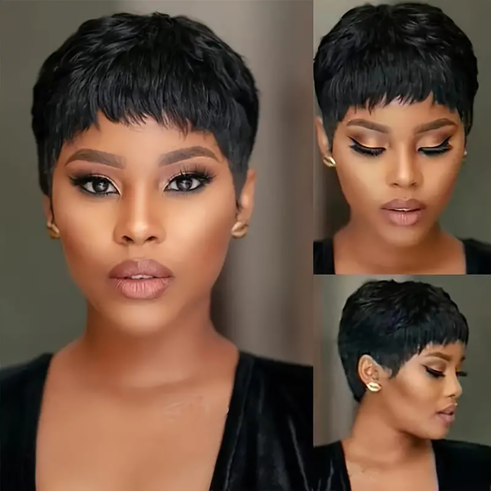 สั้นตรงผมมนุษย์Wigsธรรมชาติสีบ - Short Pixie Cut Wig Human Hair Cheap บทวิจารณ์และราคา