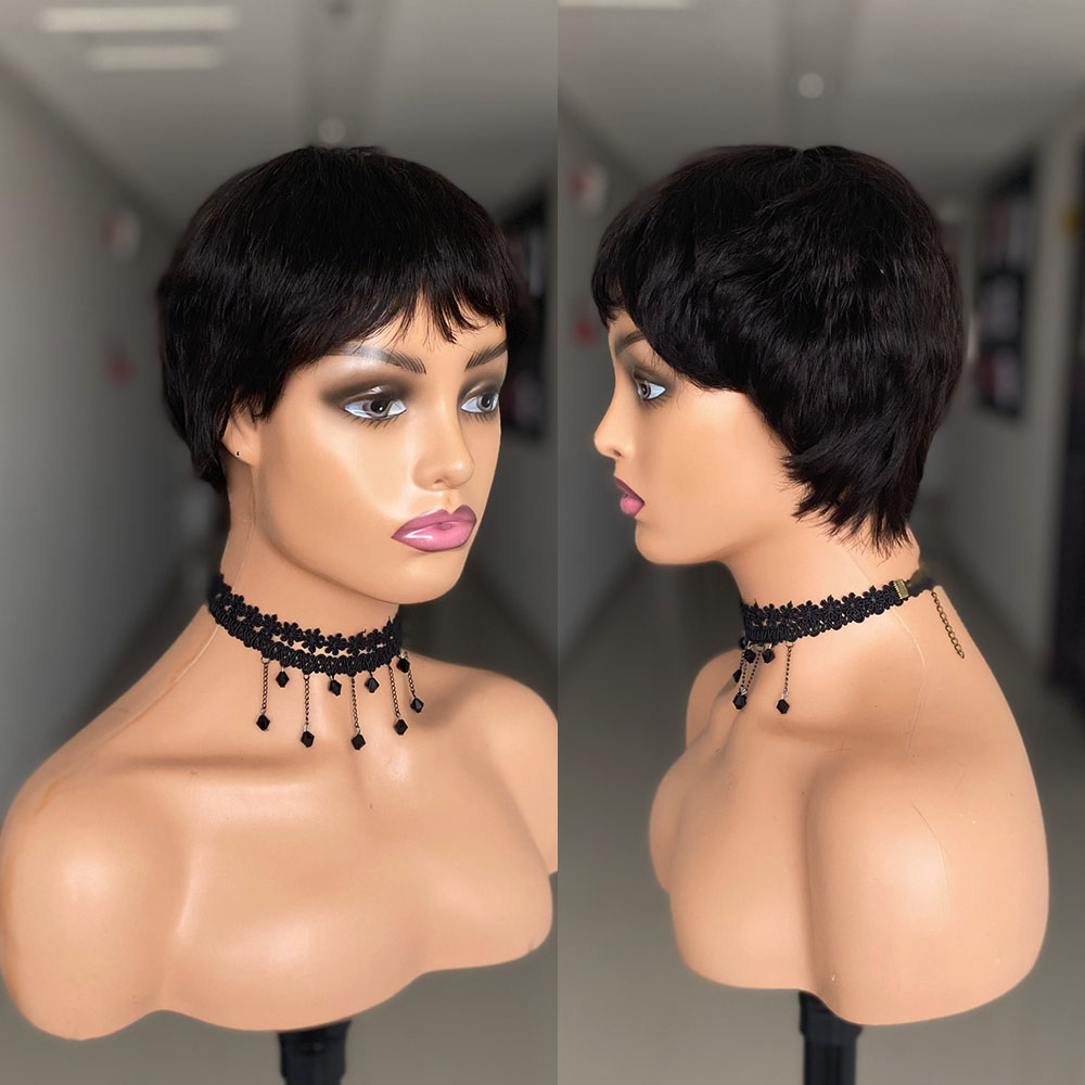 สั้นตรงผมมนุษย์Wigsธรรมชาติสีบ - Short Pixie Cut Wig Human Hair Cheap บทวิจารณ์และราคา