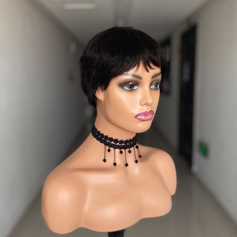 สั้นตรงผมมนุษย์Wigsธรรมชาติสีบ - Short Pixie Cut Wig Human Hair Cheap บทวิจารณ์และราคา