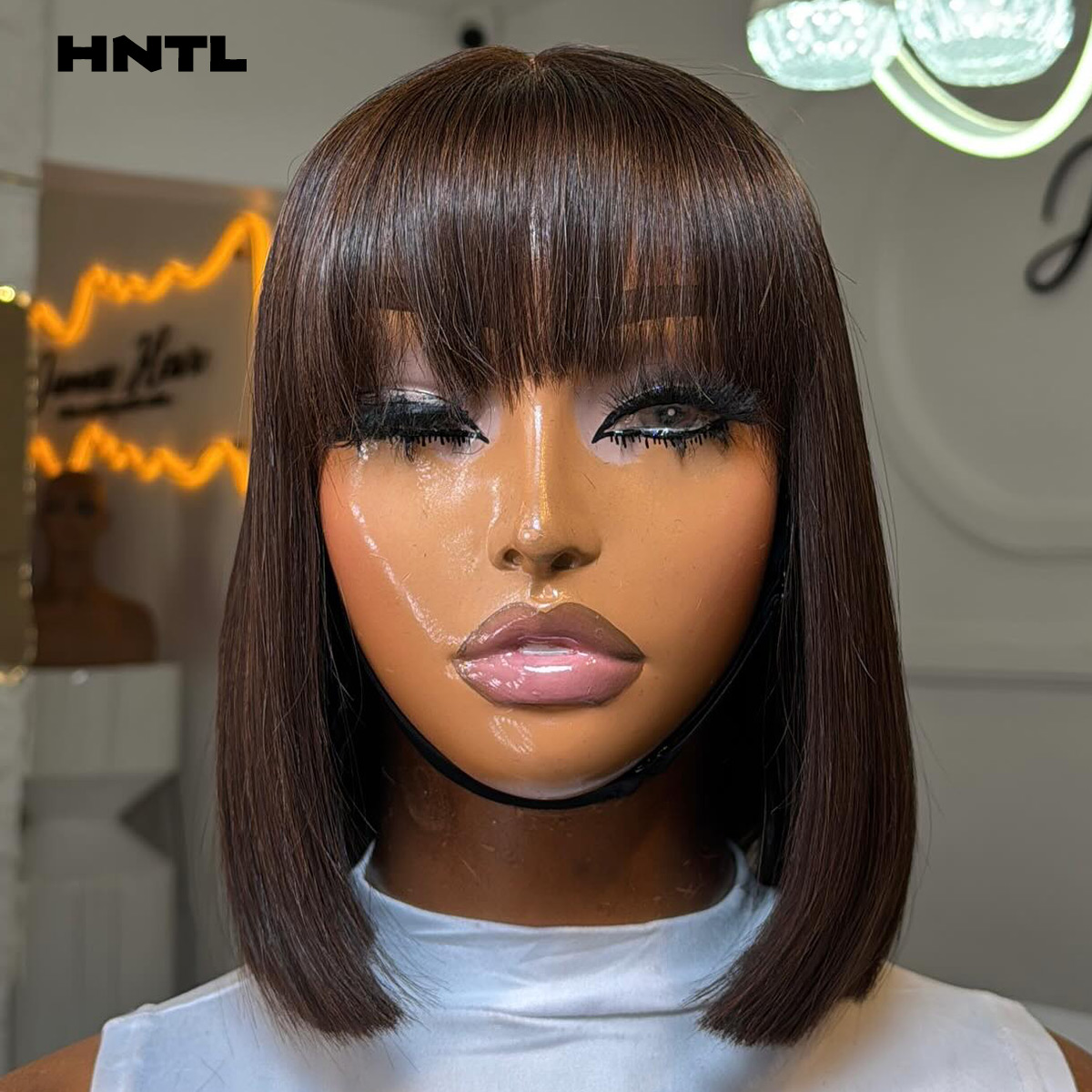 วิกผมแท้สีน้ำตาลแบบไม่ต้องใช้ก - Pre Parted 13X4 Lace Front Bob Wig บทวิจารณ์และราคา