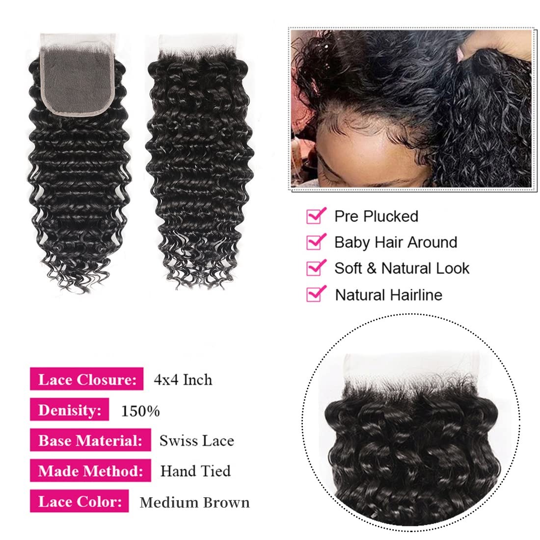 ผมต่อแบบลอนลึกสีธรรมชาติ ขนาด  - Deep Wave 3 Bundles With Closure บทวิจารณ์และราคา