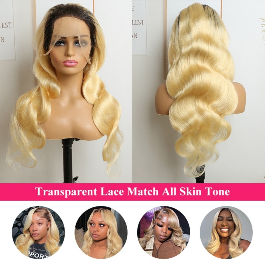 วิกผมมนุษย์สีบลอนด์ออมเบร 1B 6 - 613 Blonde Body Wave Lace Front Wig บทวิจารณ์และราคา