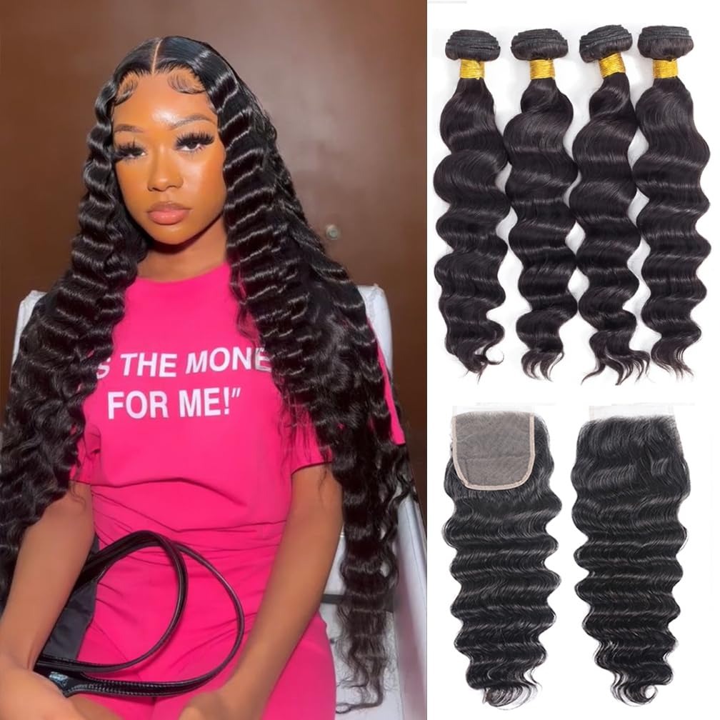 ผมต่อแบบลอนหลวมขนาด 30 นิ้ว พร - Deep Wave 3 Bundles With Closure บทวิจารณ์และราคา