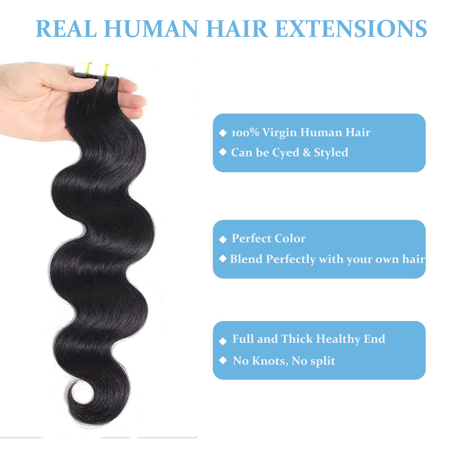 เทปยืดผมเป็นลอนยาวเทปพันเส้นผม - Invisible Tape In Extensions Real Hair บทวิจารณ์และราคา
