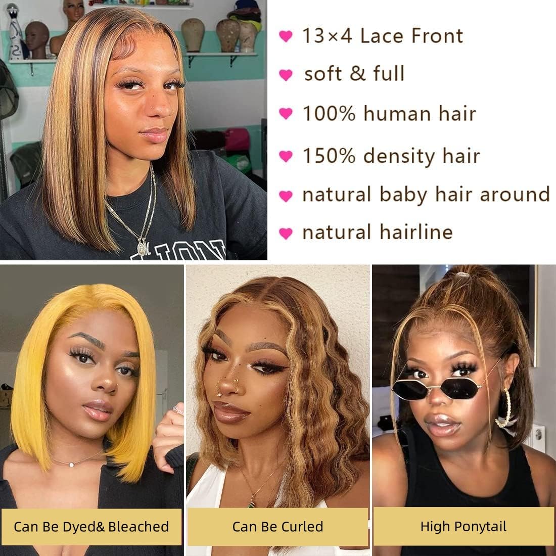 วิกผมบ๊อบผมแท้ 13x4 HD Lace Fr - Pre Parted 13X4 Lace Front Bob Wig บทวิจารณ์และราคา