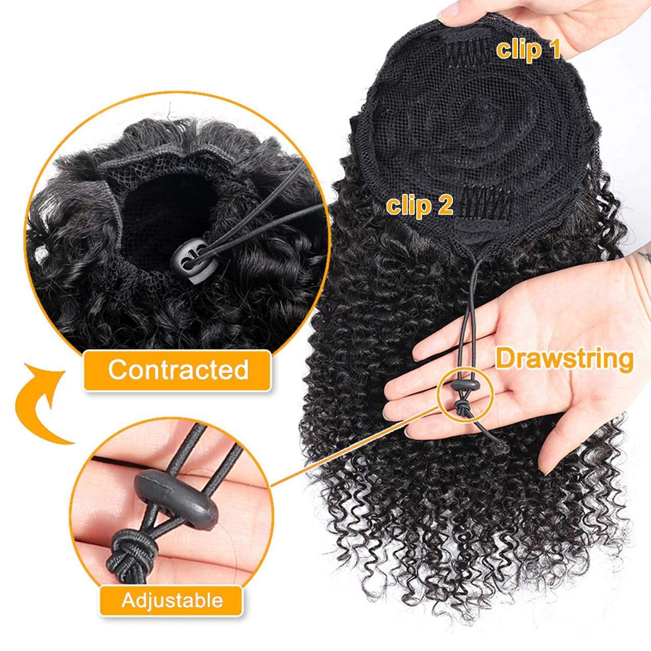 ผมหางม้าแบบ Afro Kinky Curly ท - Seamless Clip In Hair Extensions Human Hair บทวิจารณ์และราคา