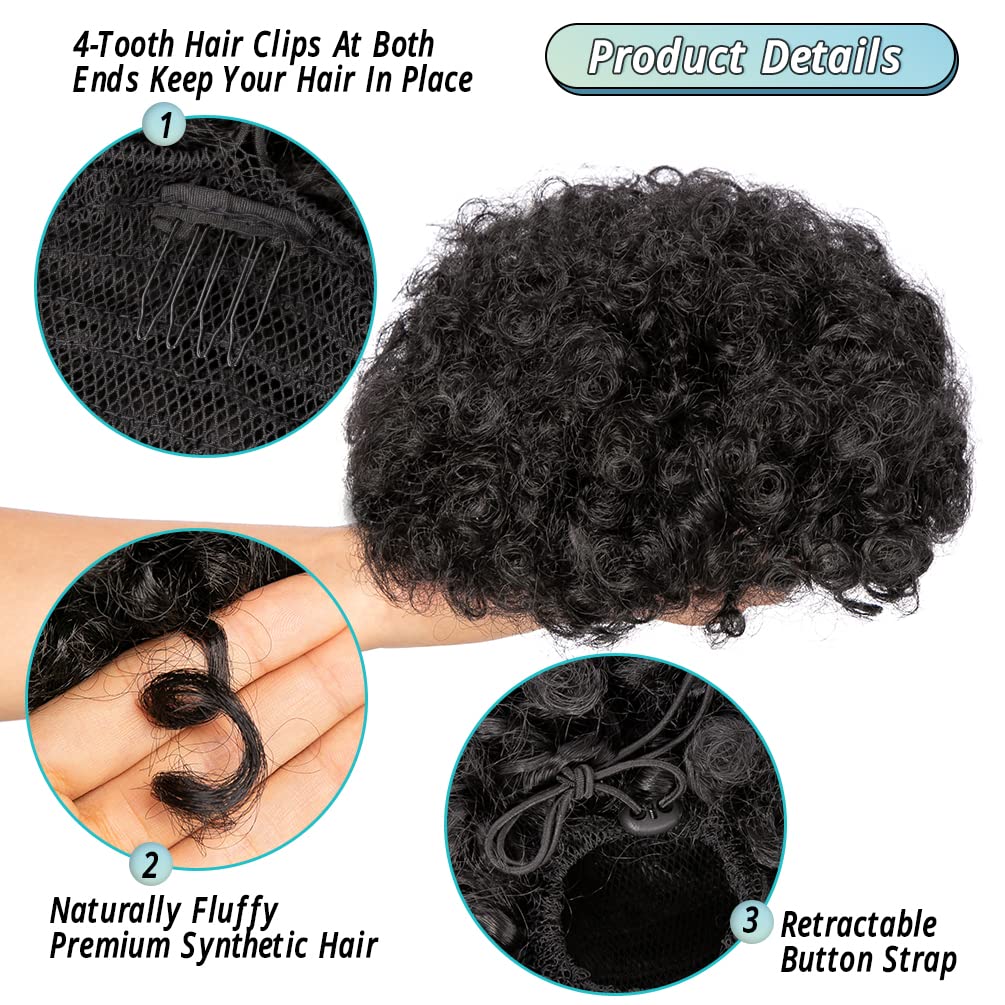 พัฟแอโฟรสังเคราะห์หางม้าแบบผูก - Drawstring Afro Curly Puff Ponytail บทวิจารณ์และราคา