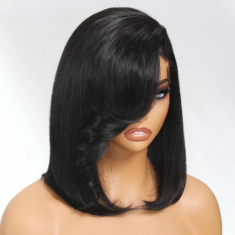 วิกผมบ๊อบสั้นสีดำแบบตรง  พร้อม - Pre Parted 13X4 Lace Front Bob Wig บทวิจารณ์และราคา