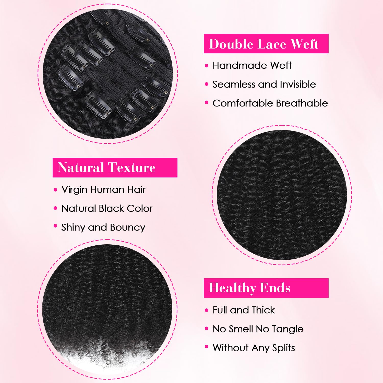 ผมต่อแบบคลิปหนีบ Afro Curly แท - Seamless Clip In Hair Extensions Human Hair บทวิจารณ์และราคา