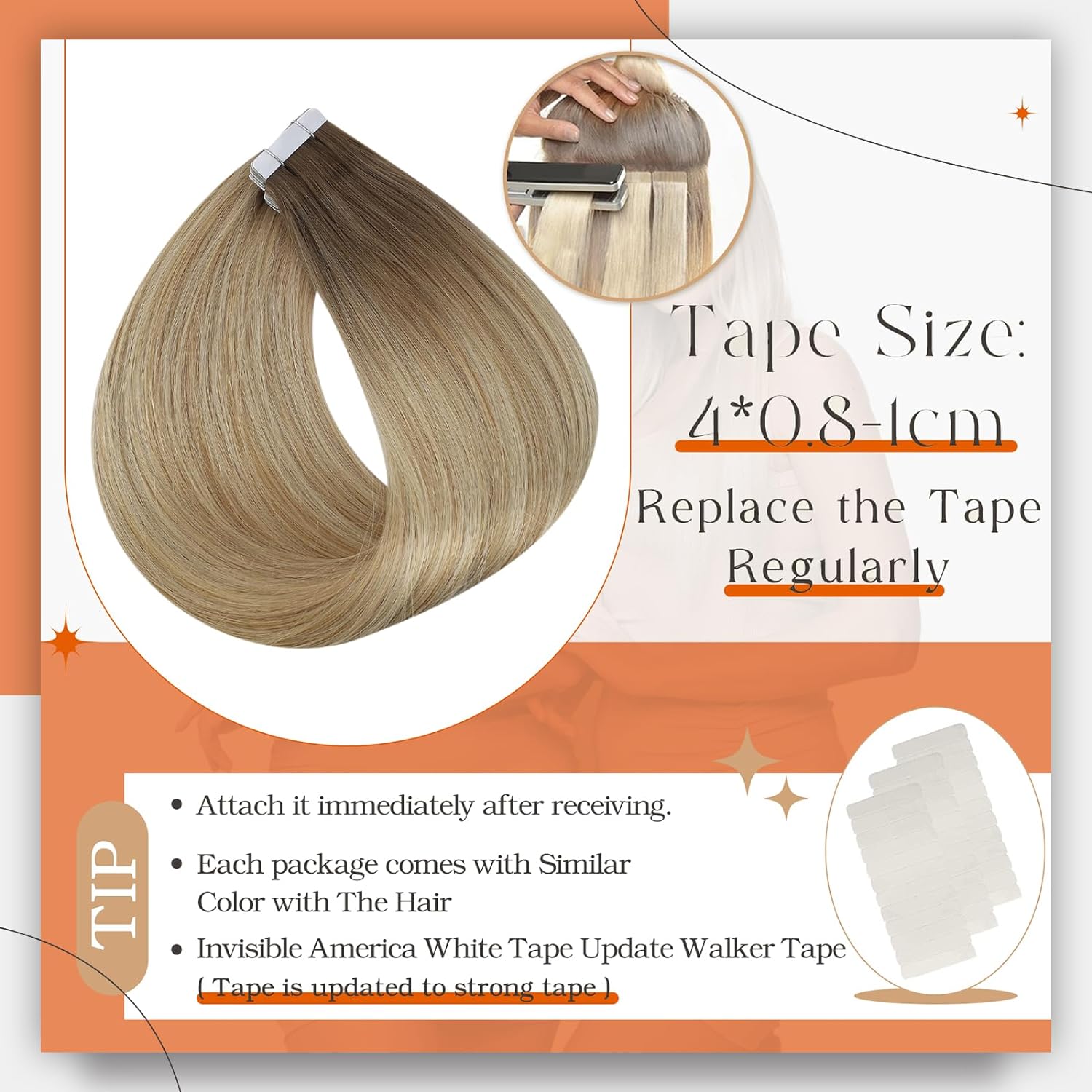 Full Shine Omber เทปต่อผมมนุษย - Invisible Tape In Extensions Real Hair บทวิจารณ์และราคา