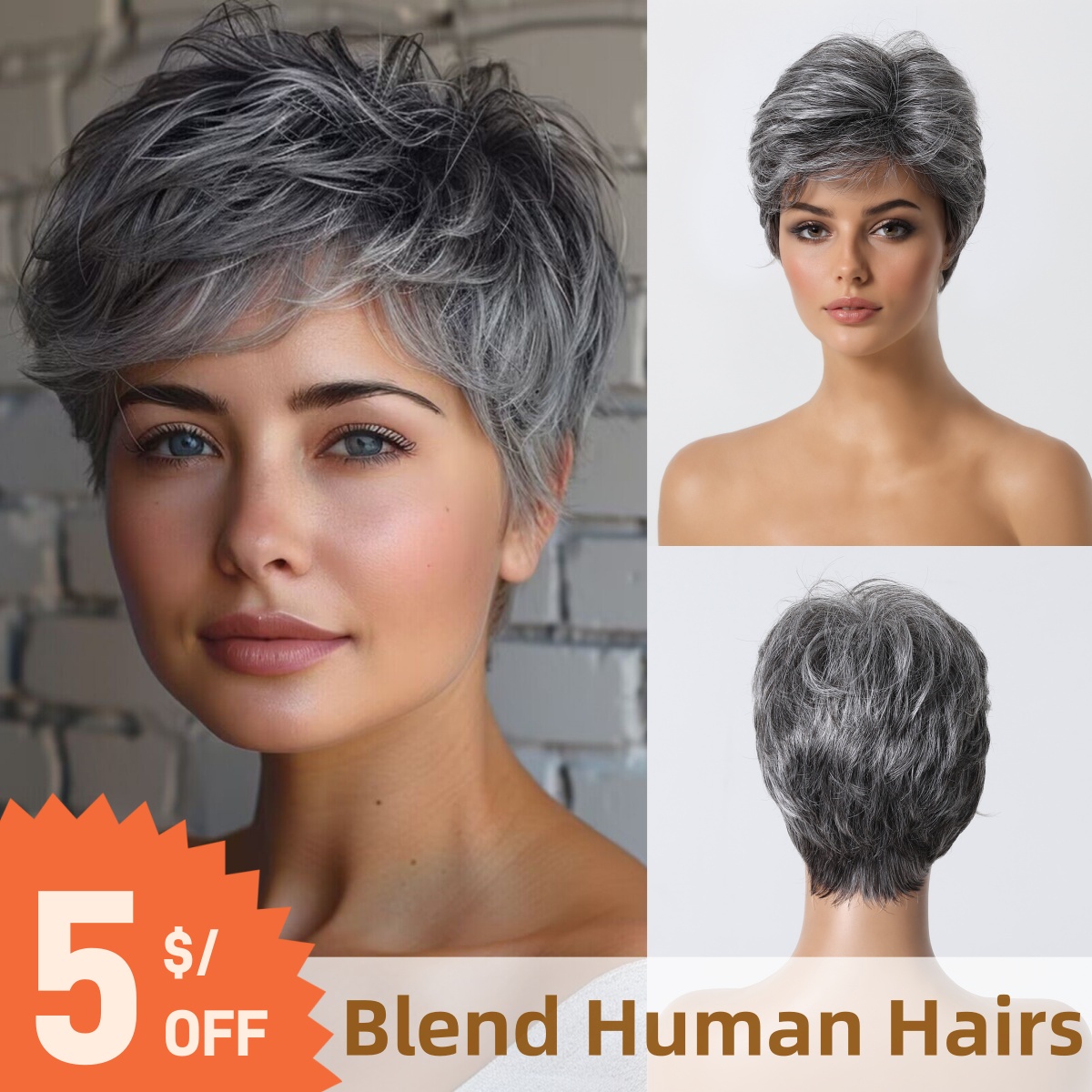 สั้น Pixie ตัดวิกผมมนุษย์สีเทา - Short Pixie Cut Wig Human Hair Cheap บทวิจารณ์และราคา