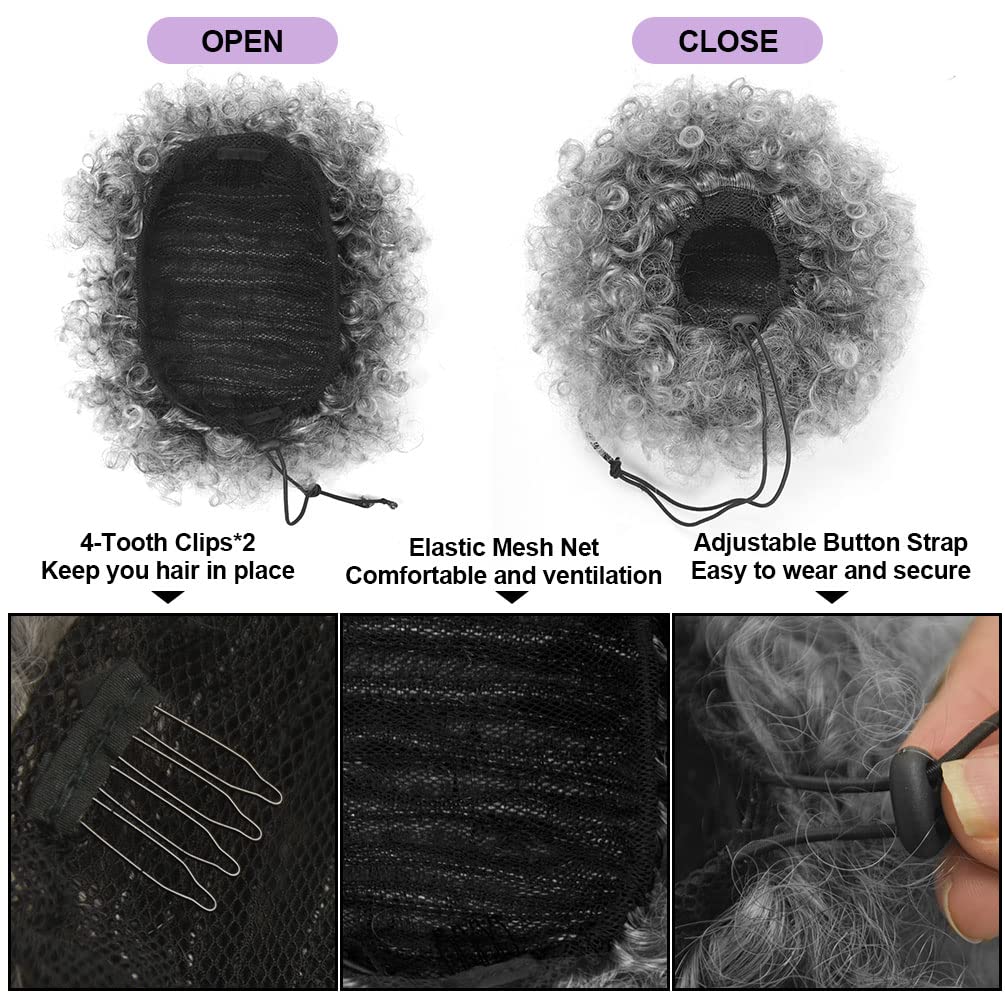 ผมปลอมแบบ Afro Puff ทรงหางม้าแ - Drawstring Afro Curly Puff Ponytail บทวิจารณ์และราคา