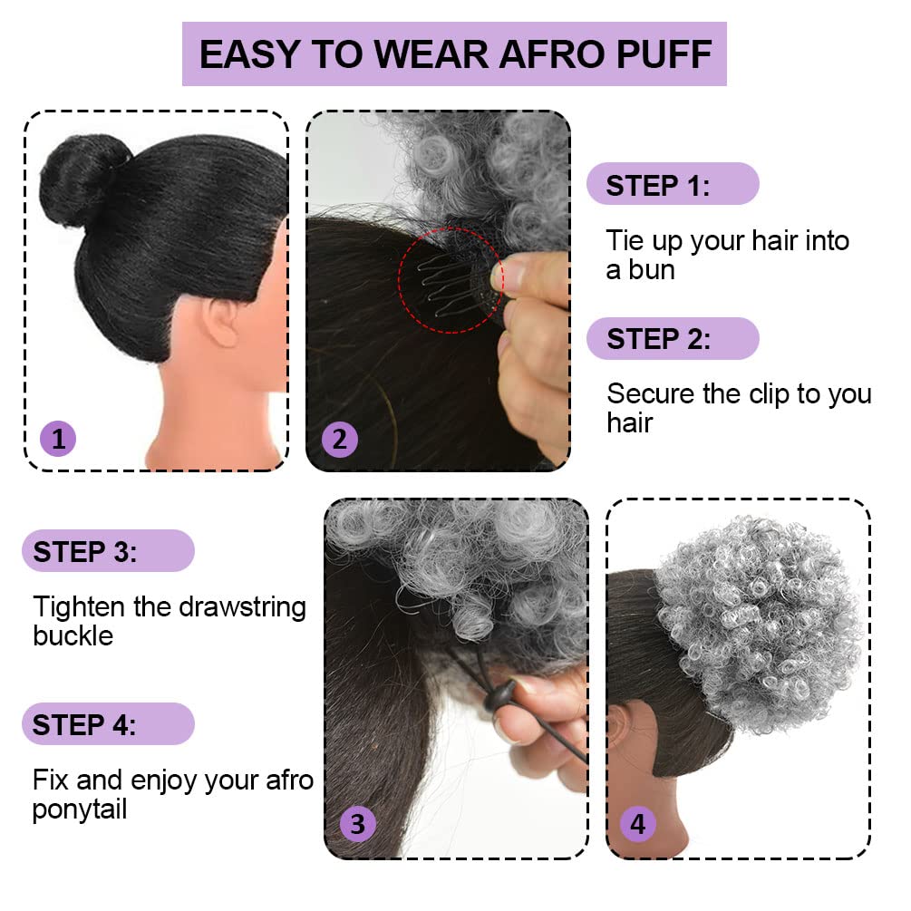 ผมปลอมแบบ Afro Puff ทรงหางม้าแ - Drawstring Afro Curly Puff Ponytail บทวิจารณ์และราคา