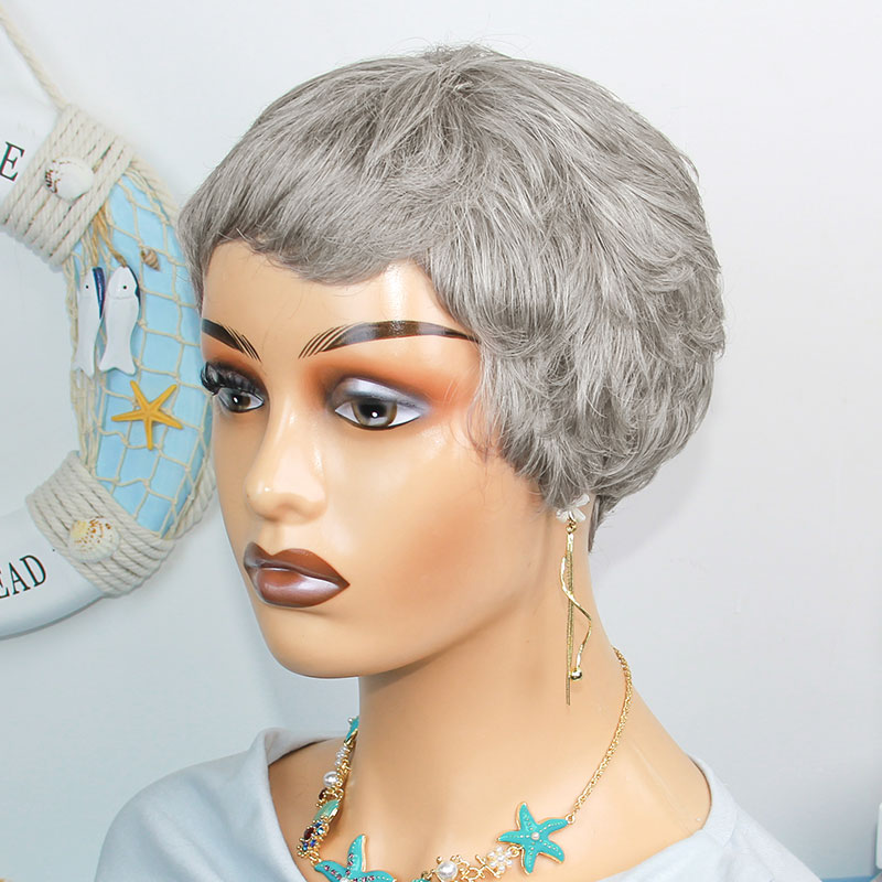 วิกผมมนุษย์สั้นตรงสีเทา ผมแท้บ - Short Pixie Cut Wig Human Hair Cheap บทวิจารณ์และราคา