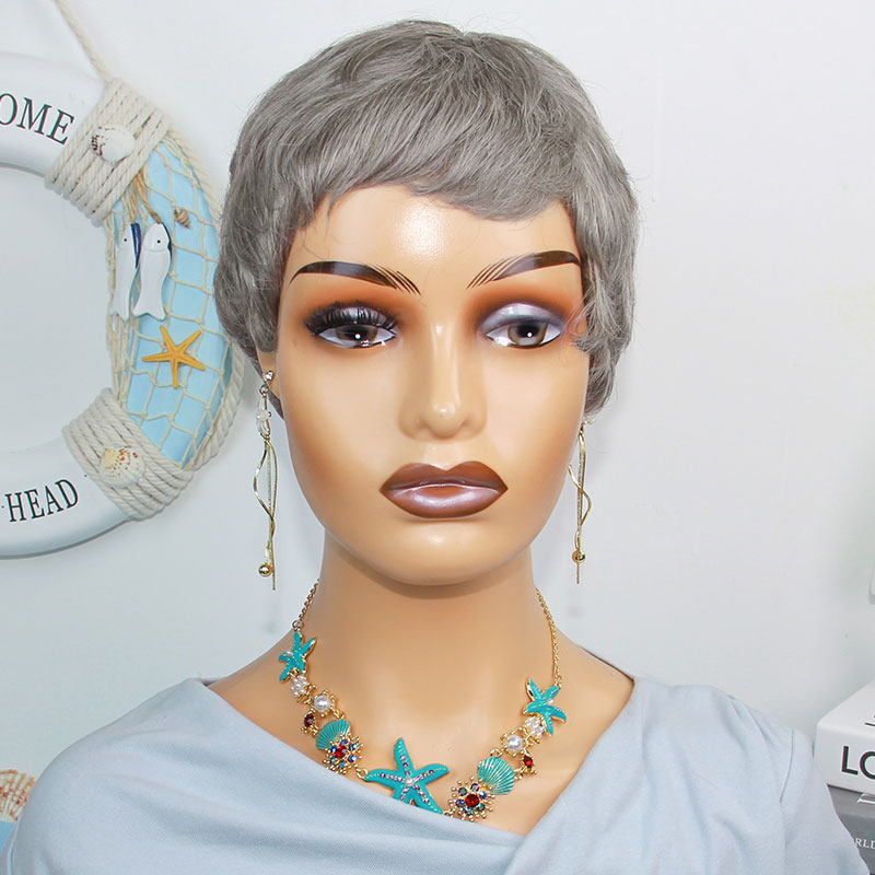 วิกผมมนุษย์สั้นตรงสีเทา ผมแท้บ - Short Pixie Cut Wig Human Hair Cheap บทวิจารณ์และราคา