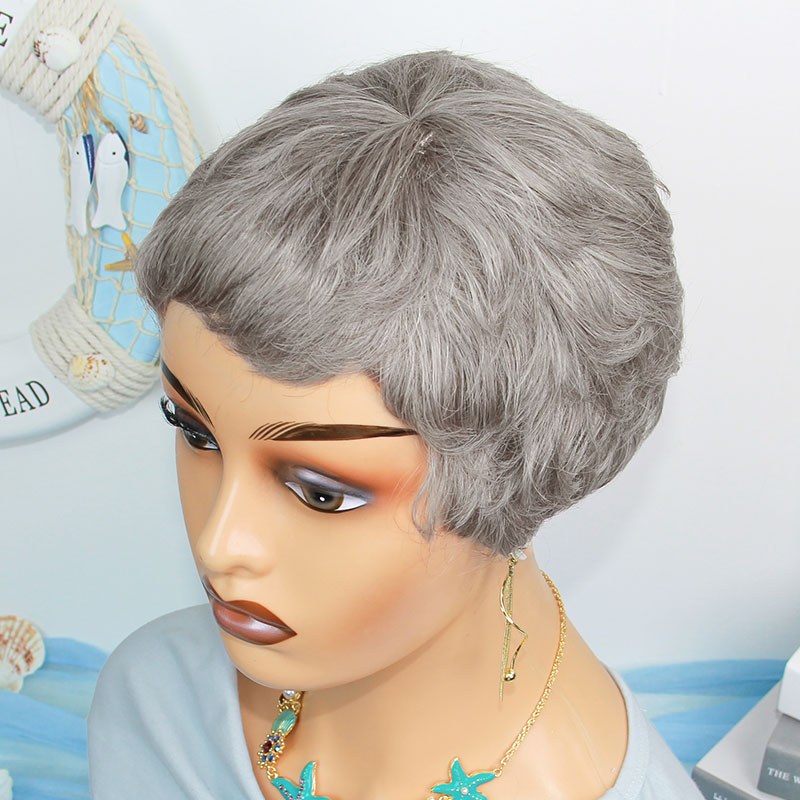วิกผมมนุษย์สั้นตรงสีเทา ผมแท้บ - Short Pixie Cut Wig Human Hair Cheap บทวิจารณ์และราคา