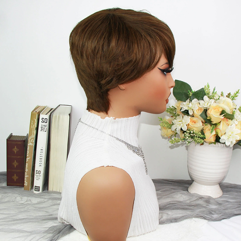 วิกผมทรงพิกซี่คัทสีน้ำตาลช็อกโ - Short Pixie Cut Wig Human Hair Cheap บทวิจารณ์และราคา